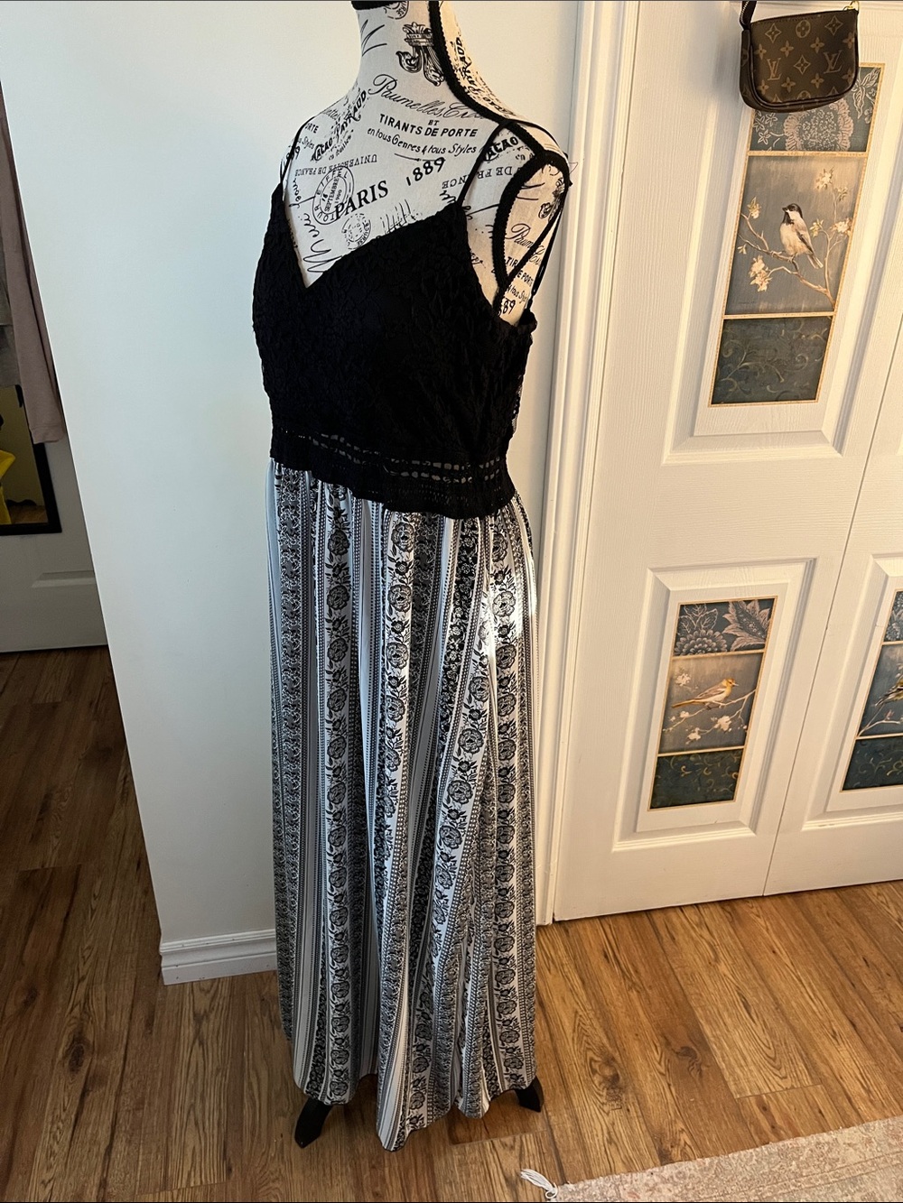 Black & White Maxi Dress with Patterned Skirt - Picture 3 of 11
